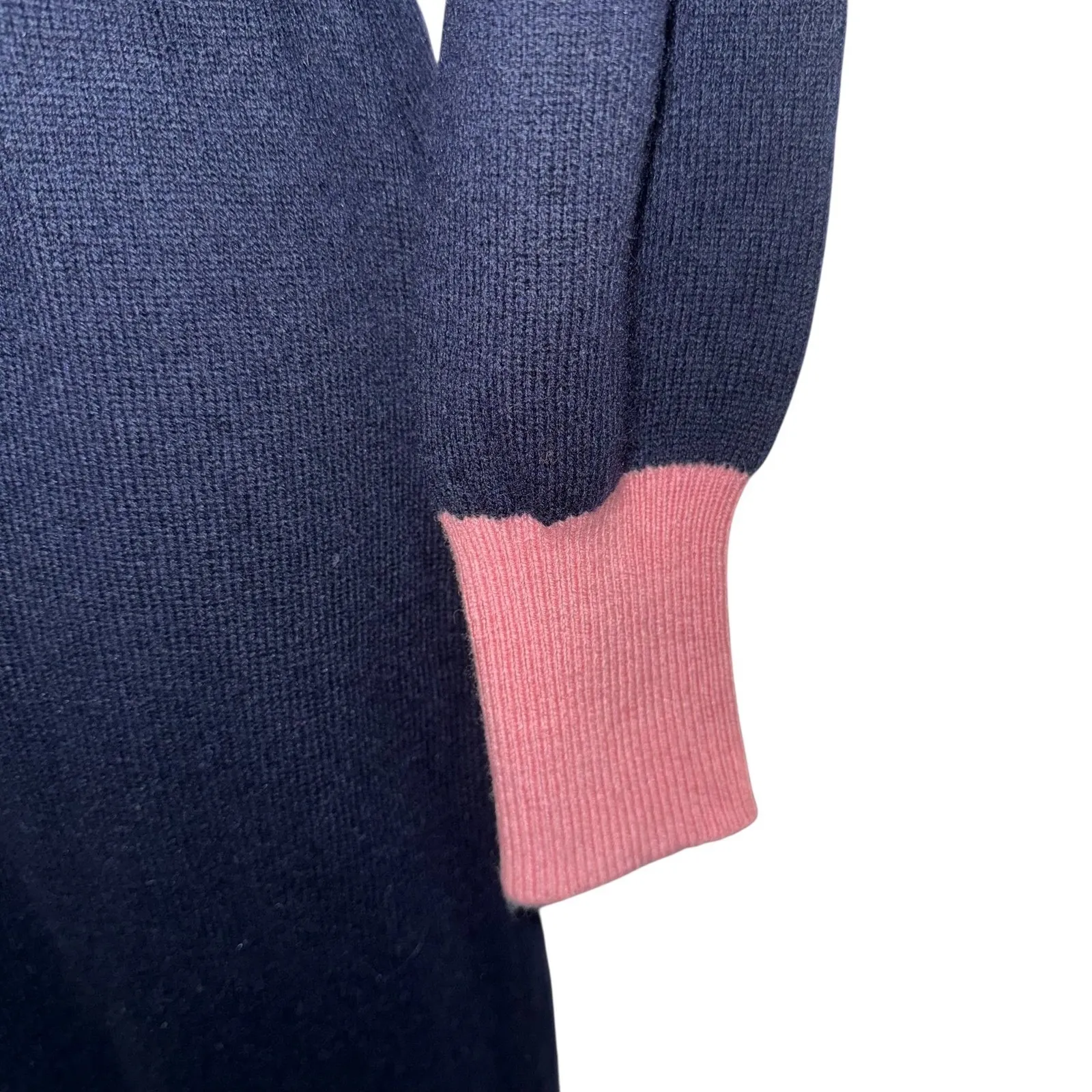 BODEN Navy Knit Sweater Dress Pink Green L/S Belted Wool Blend NWT Size‎ 4 Blue - Image 4