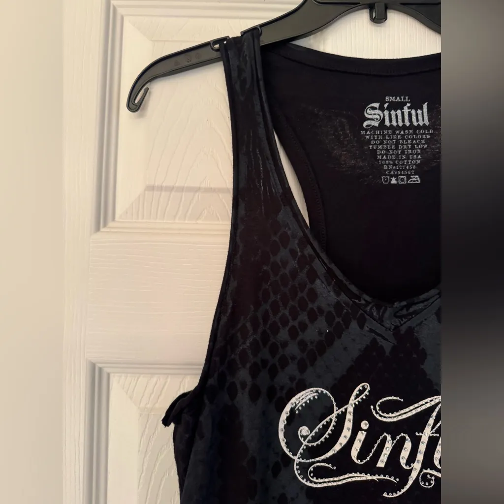 Sinful x Affliction Women’s Black Dress White Logo Crystal Studded Size Small - Image 7