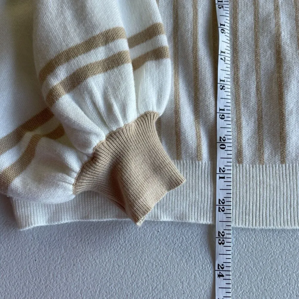 Indikah Women's M Pullover Sweater Striped Crewneck Long Ballon Sleeve Oversized - Image 12