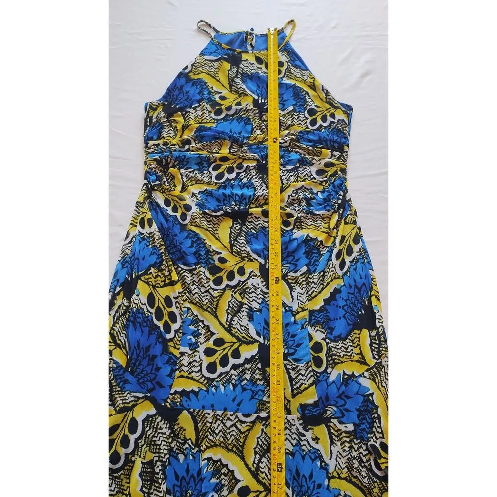 Nine West Blue Bright Surf/Sunflower Abstract Halter Stretch Maxi Dress Sz14-$98 - Image 8