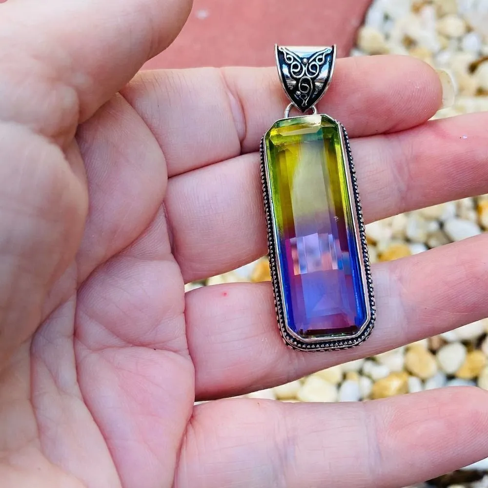 Handmade Bi-Color Tourmaline Ethnic Style  Pendant - Image 7