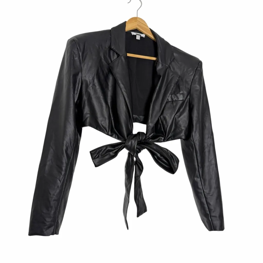 Ronny Kobo Faux Leather Wrap Blazer Black Size XS - Image 2