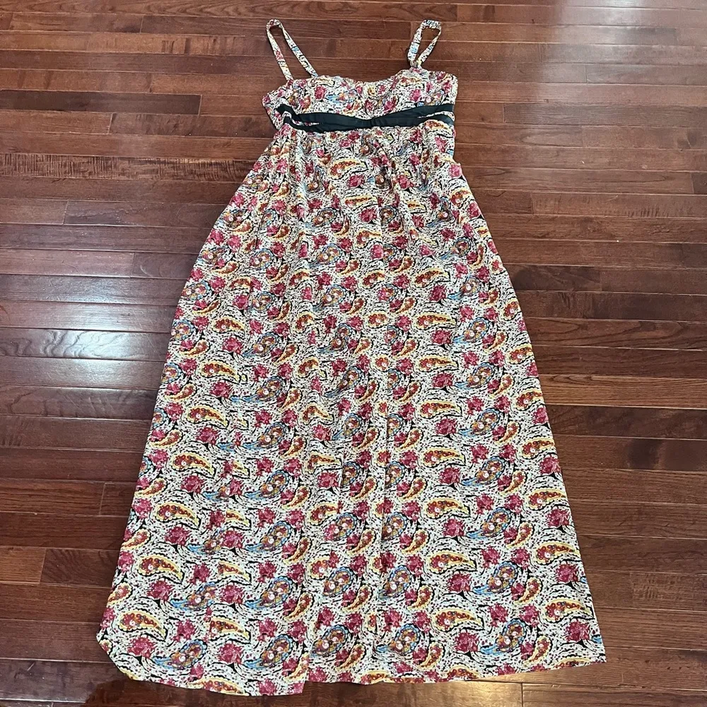 Beautiful Chiffon maxi dress with leather detail and pockets size medium - Image 3