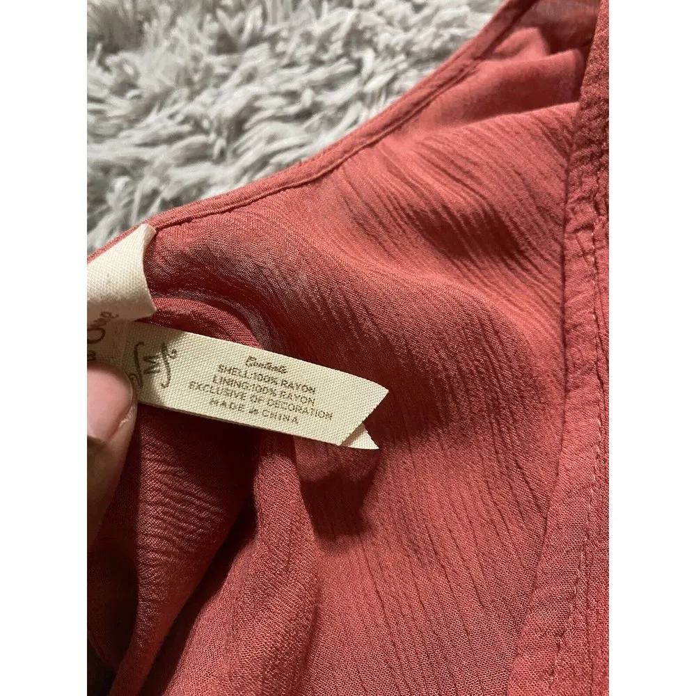 Matilda Jane  Blouse Womens Medium Pink V Neck Feminine Baby Doll Flowy Tie Back - Image 4