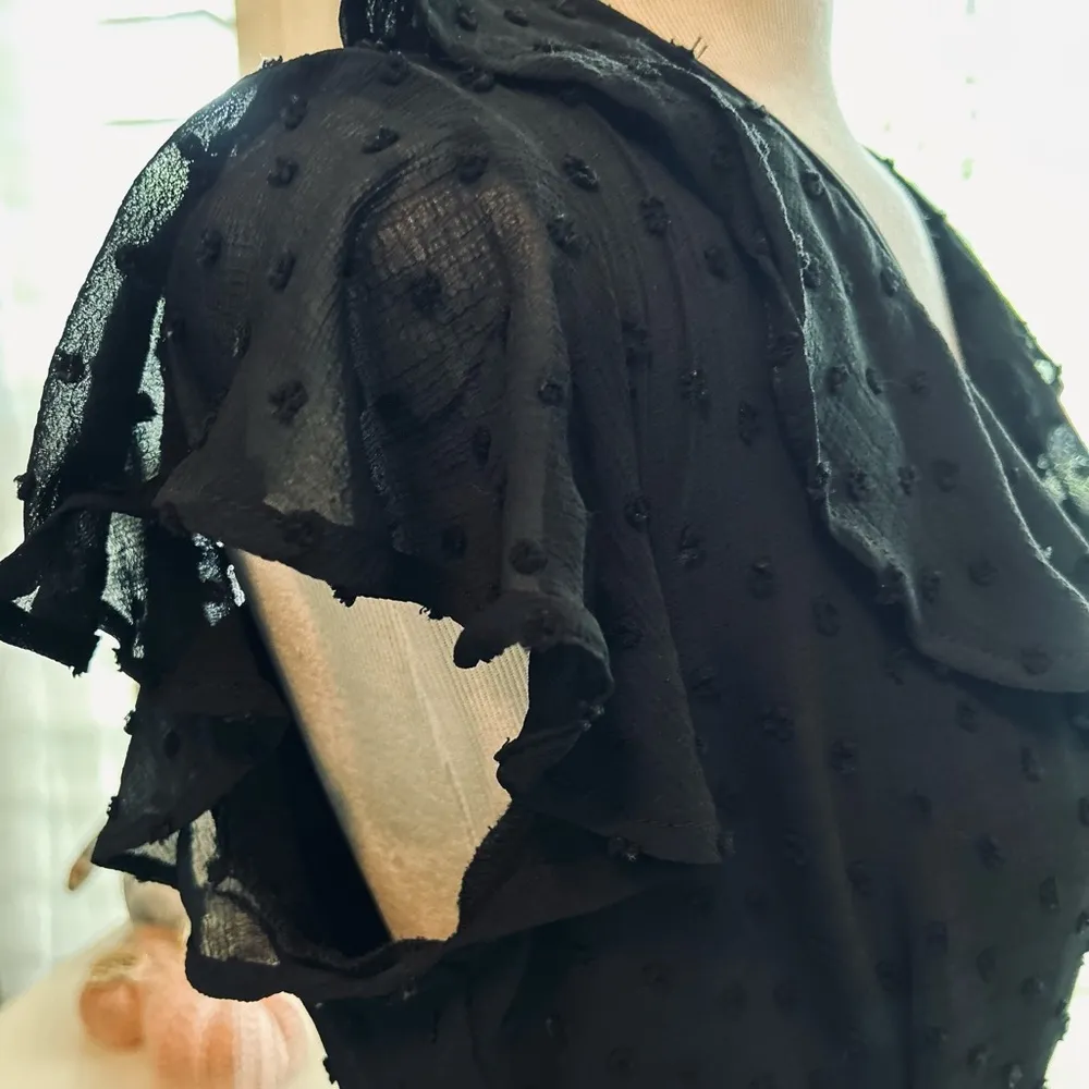 monteau Black Sheer Ruffle Short Sleeve Dress Small - Image 2