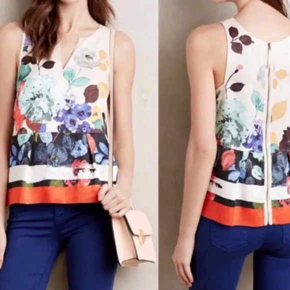 Anthropologie HD In Paris Elise Floral Sleeveless Lined Peplum Blouse Top Size 8 - Image 2