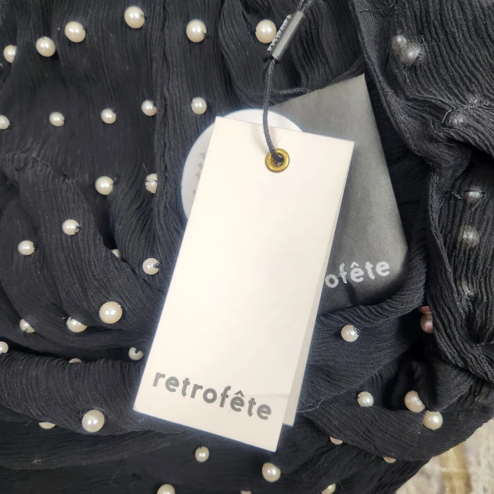 Retrofete Hedy Embellished Silk Chiffon Dress in Black Pearl Size Small NWT - Image 10