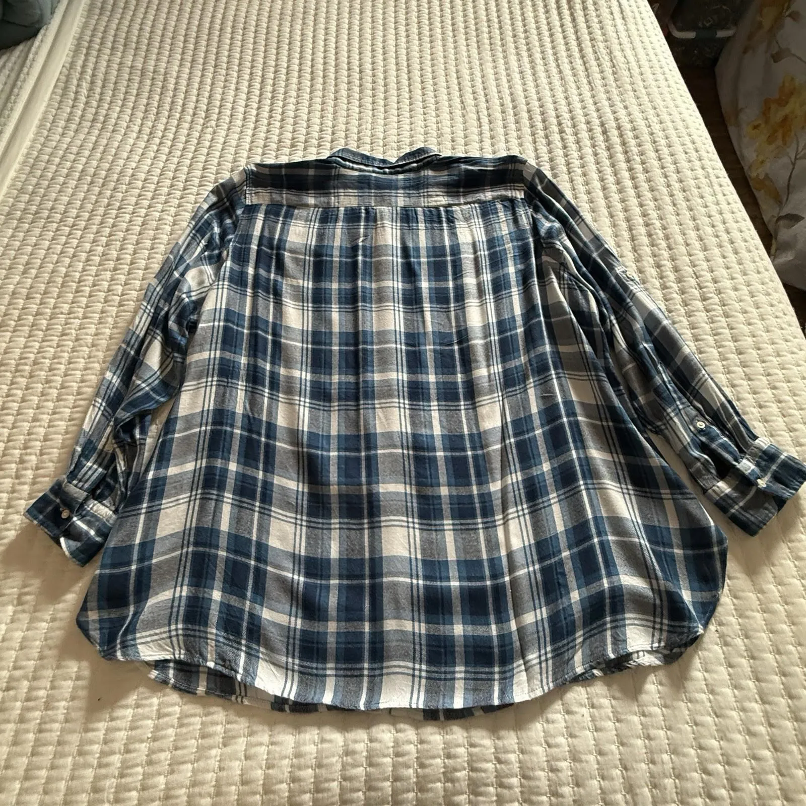 Lauren Ralph Lauren Button Up Collared Flannel Shirt Blue White Plaid Sz 3X - Image 9