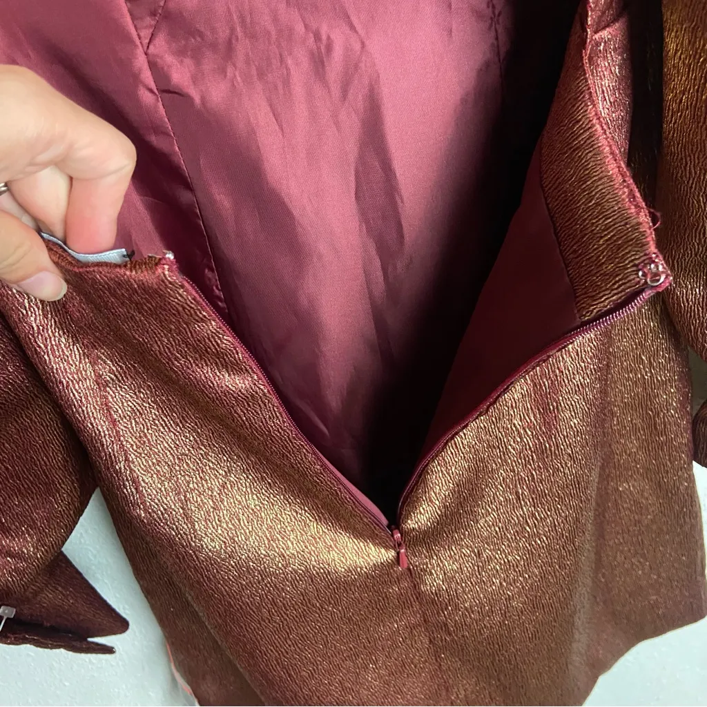 ASOS DESIGN Size 2 Super Sleeve Metallic Open Square Back Tux Mini Dress Gold - Image 5