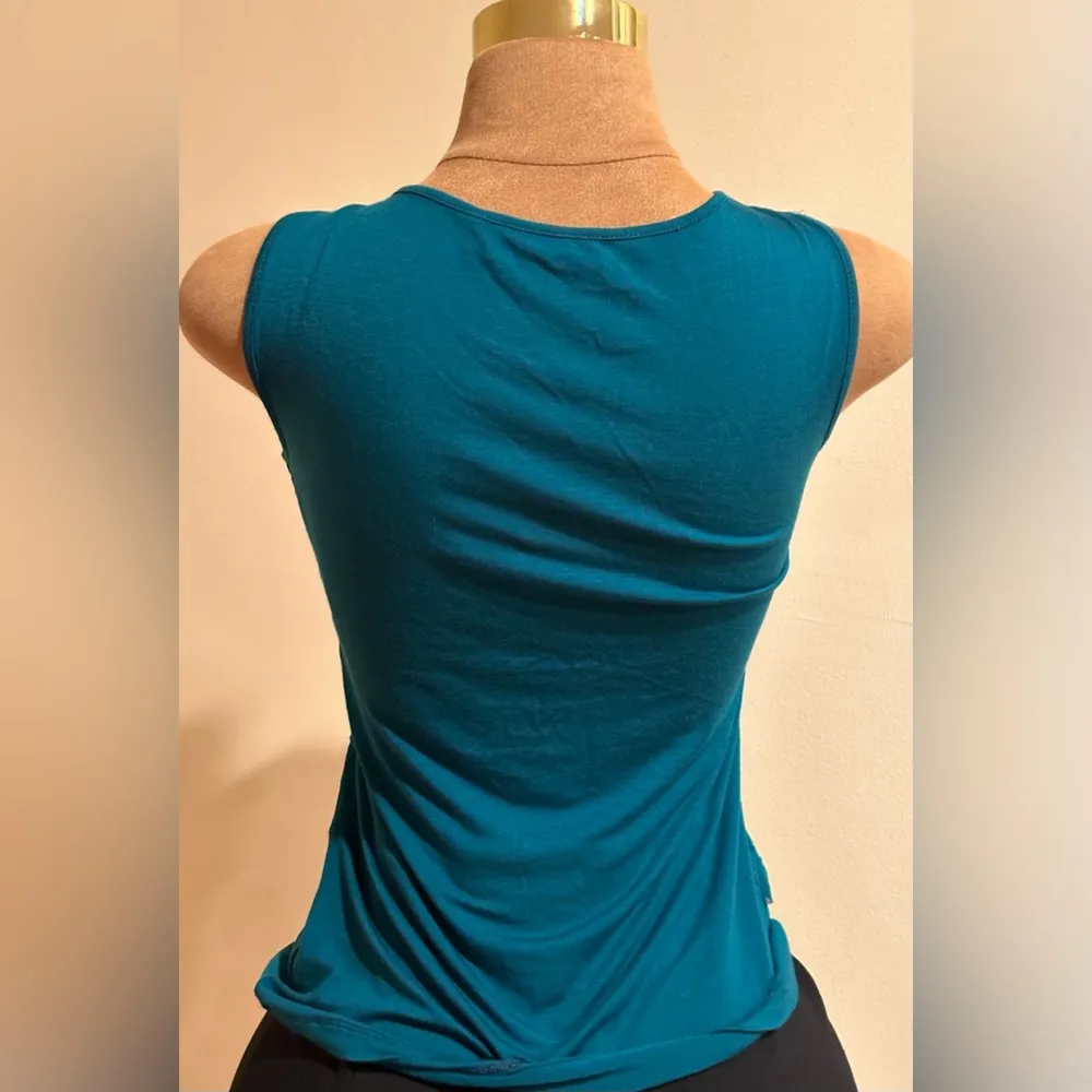 Black Sacks Fifth Avenue Teal Blue Sleeveless Tiered Satin Ruffle Blouse Sz S - Image 3