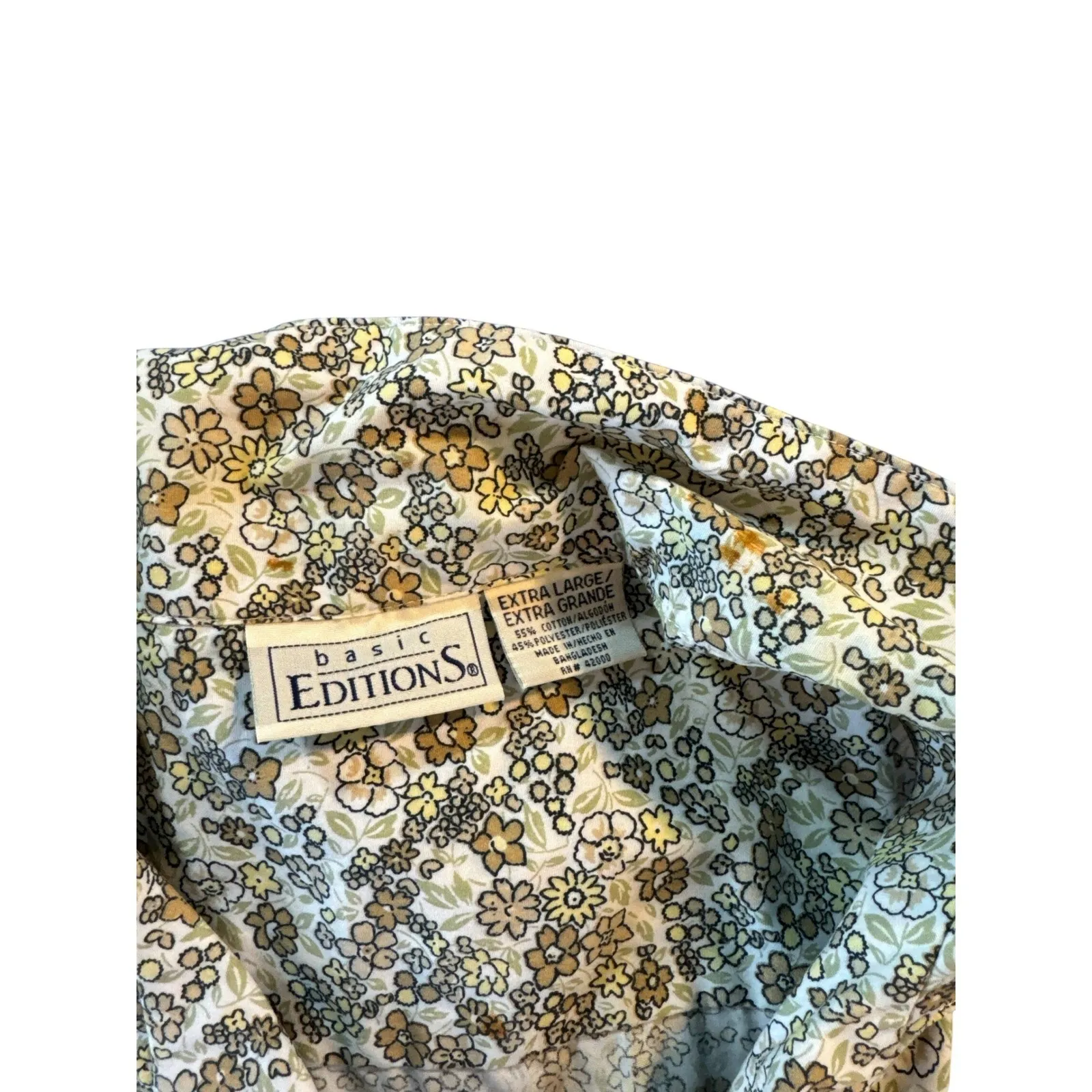 Basic Editions Womens XL Floral Print Short Sleeve Collared Button Up Shirt White - Image 6