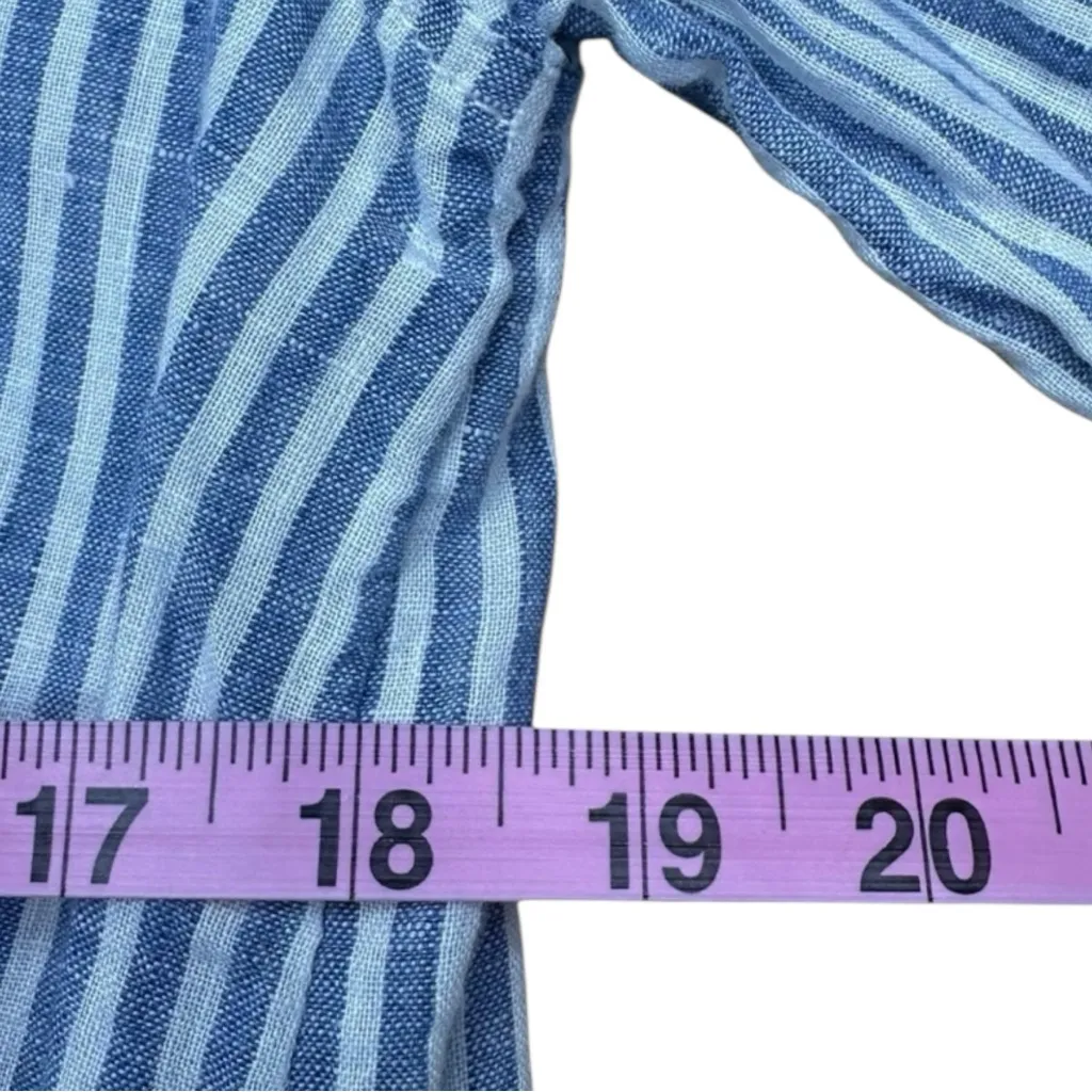 TAHARI 100% Linen Blue Striped Button-down Size L - Image 5