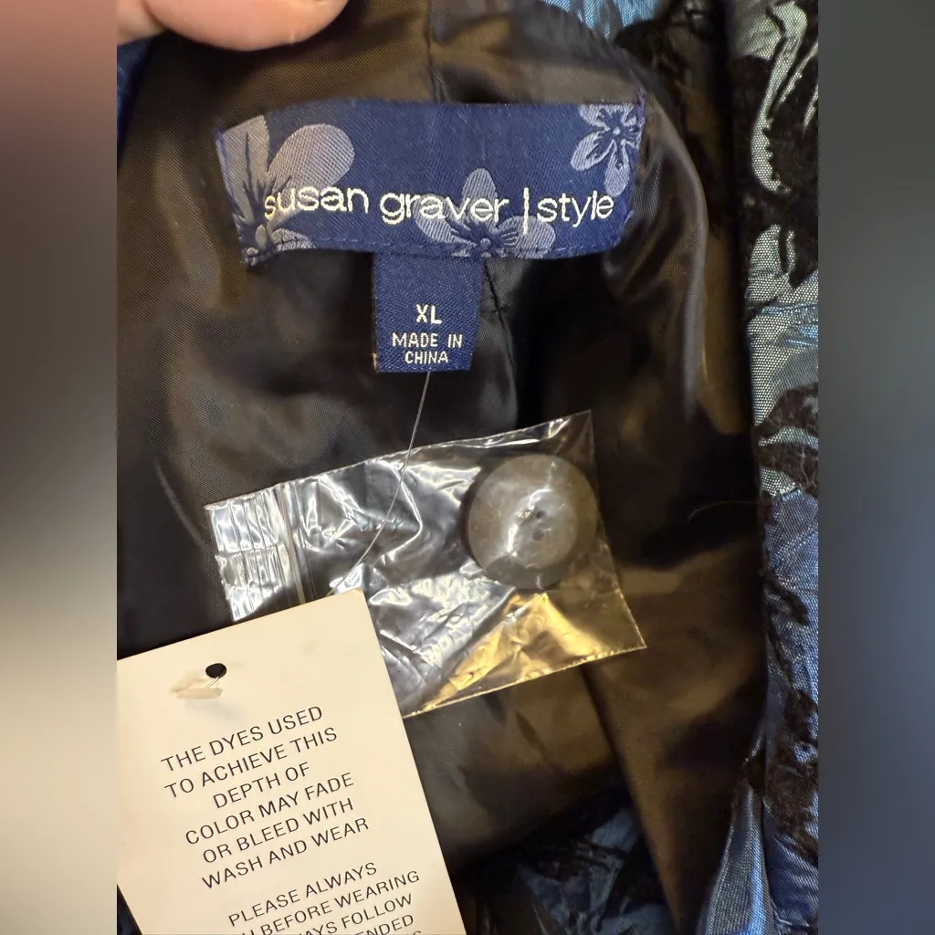 Susan Graver one button Teal Black Velvet evening light Jacket Blazer XL NWT - Image 6