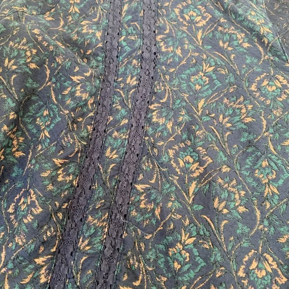 Caslon Peasant Blouse Floral Print Lace Blue Small Spring Feminine - Image 2