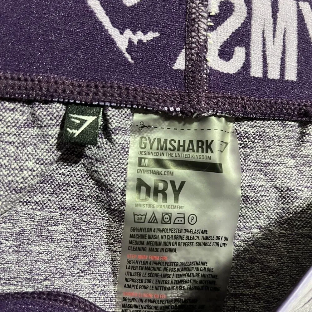 Gymshark Legging Women's Medium Heather Purple Nylon Stretch‎ Logo Elastic Waist - Image 3