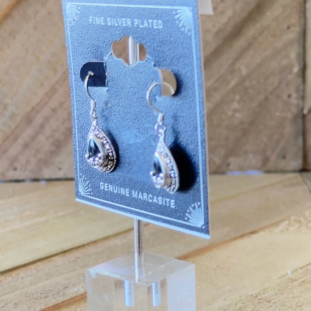 New Women’s Onyx (1-9/10 ct. t.w.) & Marcasite Drop Earrings in Silver-Plate - Image 3