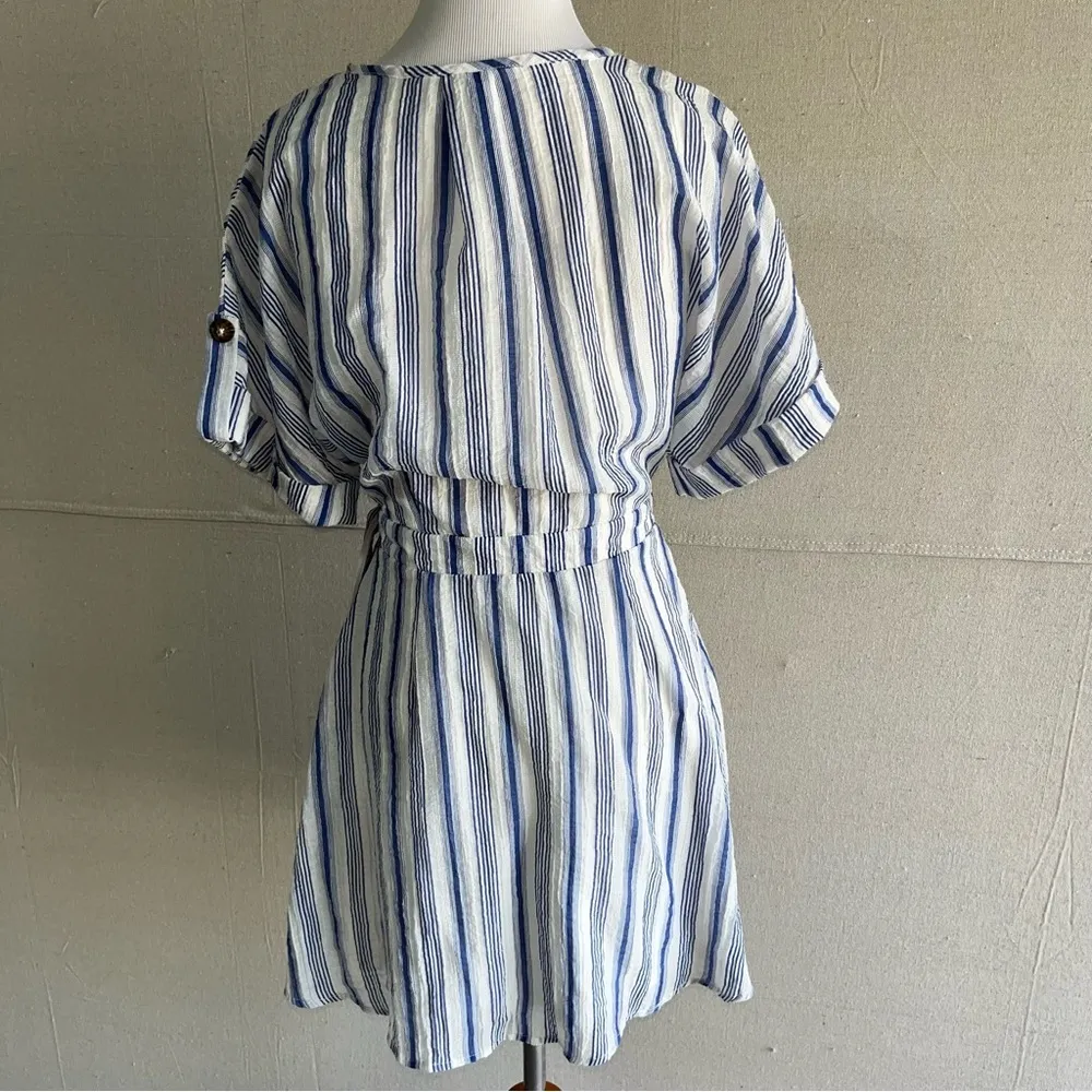 Sienna Sky Wrap Dress Striped Small Blue White - Image 3