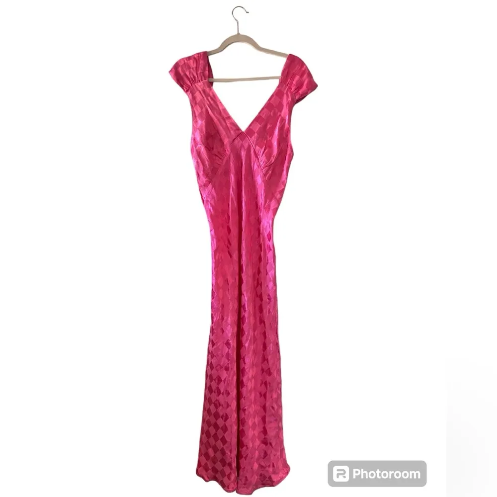 Jen’s Pirate Booty Hot Pink Wavecrest Check Jacquard Maxi Dress Medium - Image 4