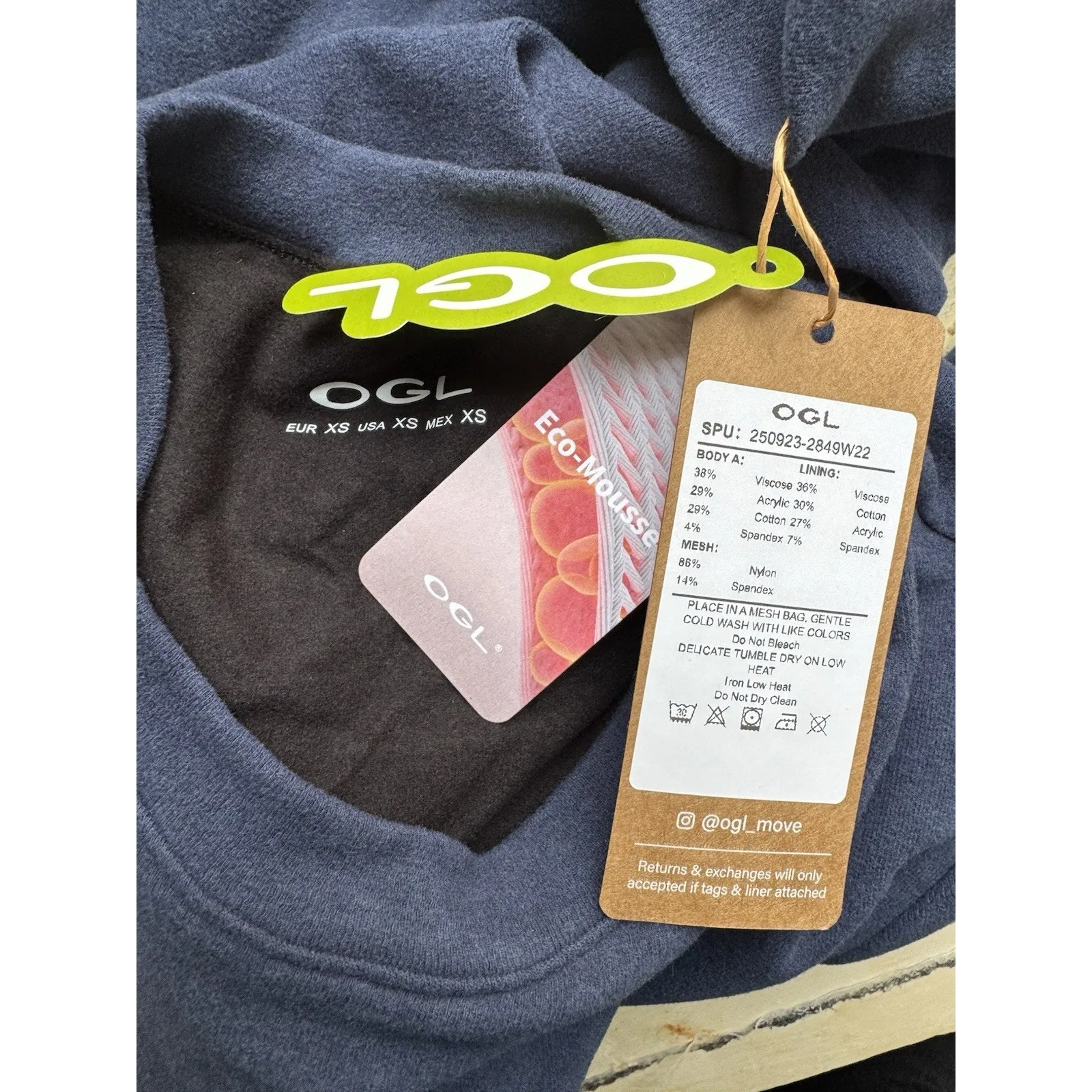 NWT OGL Prowarm Elevated Crewneck Brushed Brami Banded Hem Indigo Blue Size XS - Image 7