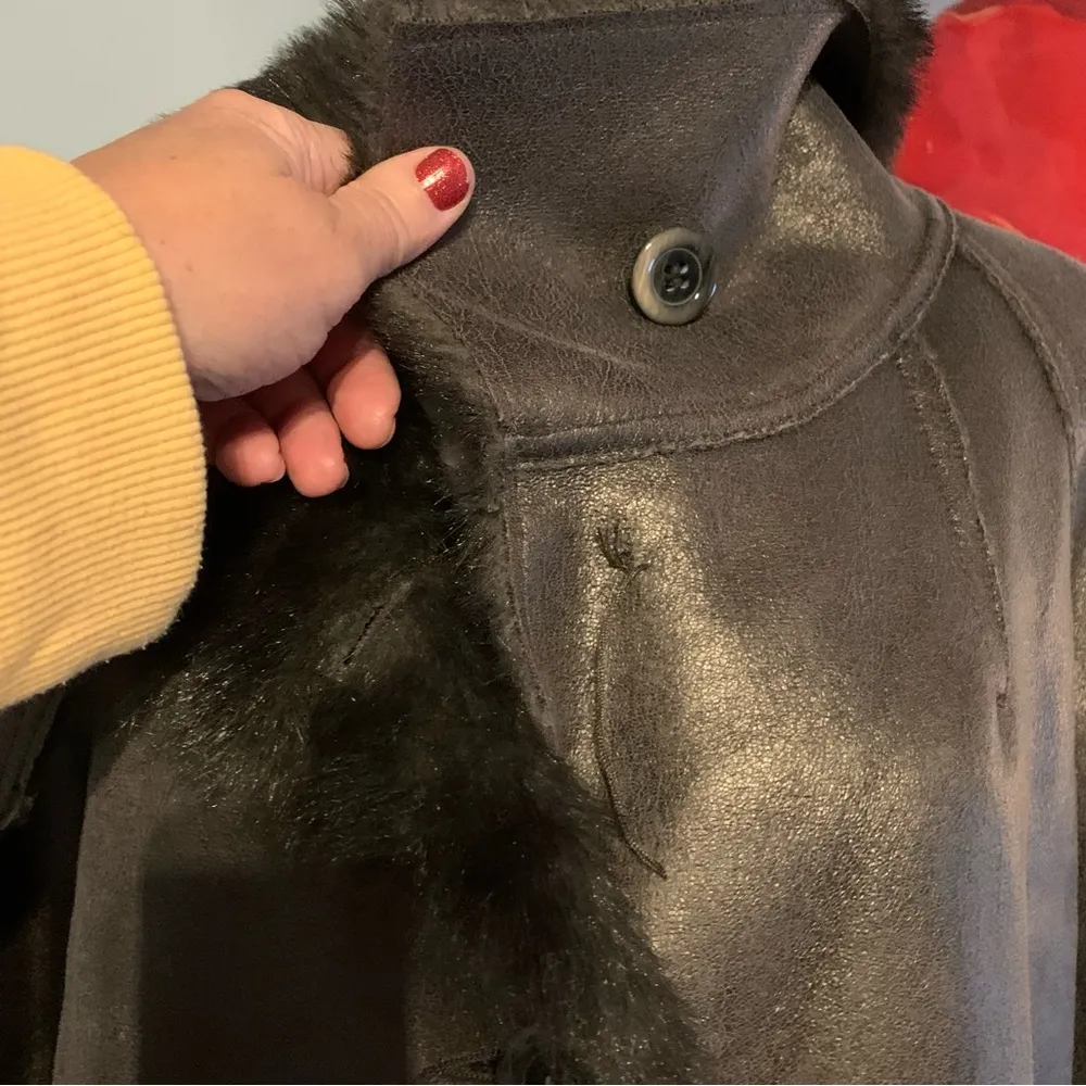 Coldwater Creek Faux Leather/Fur Metallic Silver Gray Coat, L 14/16 Jacket - Image 3