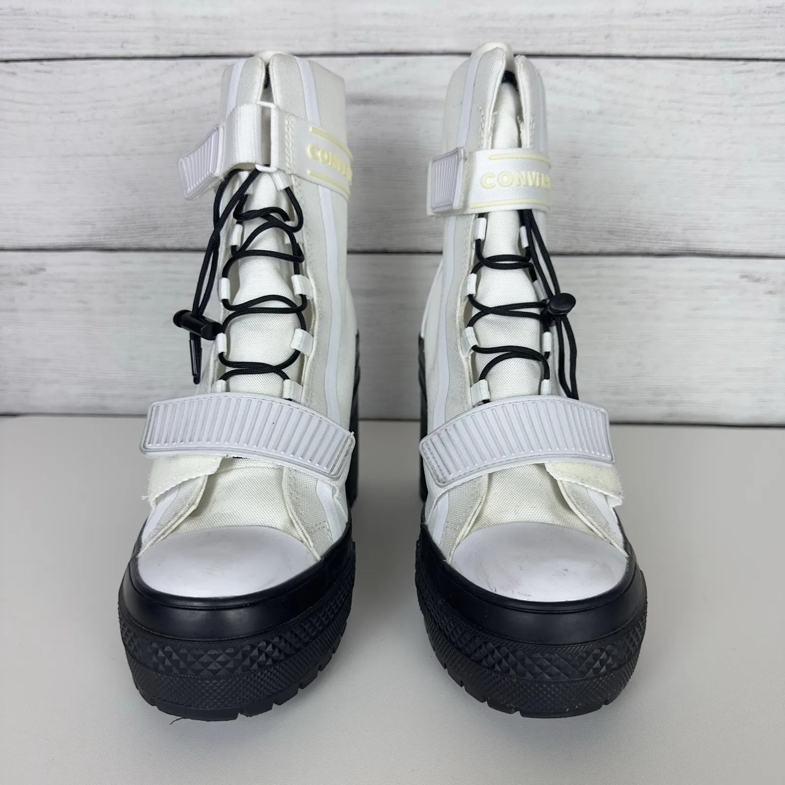 Converse All Star GR82 De Luxe Womens 6.5 White Boots Block Heel Cord Lock‎ Goth - Image 3