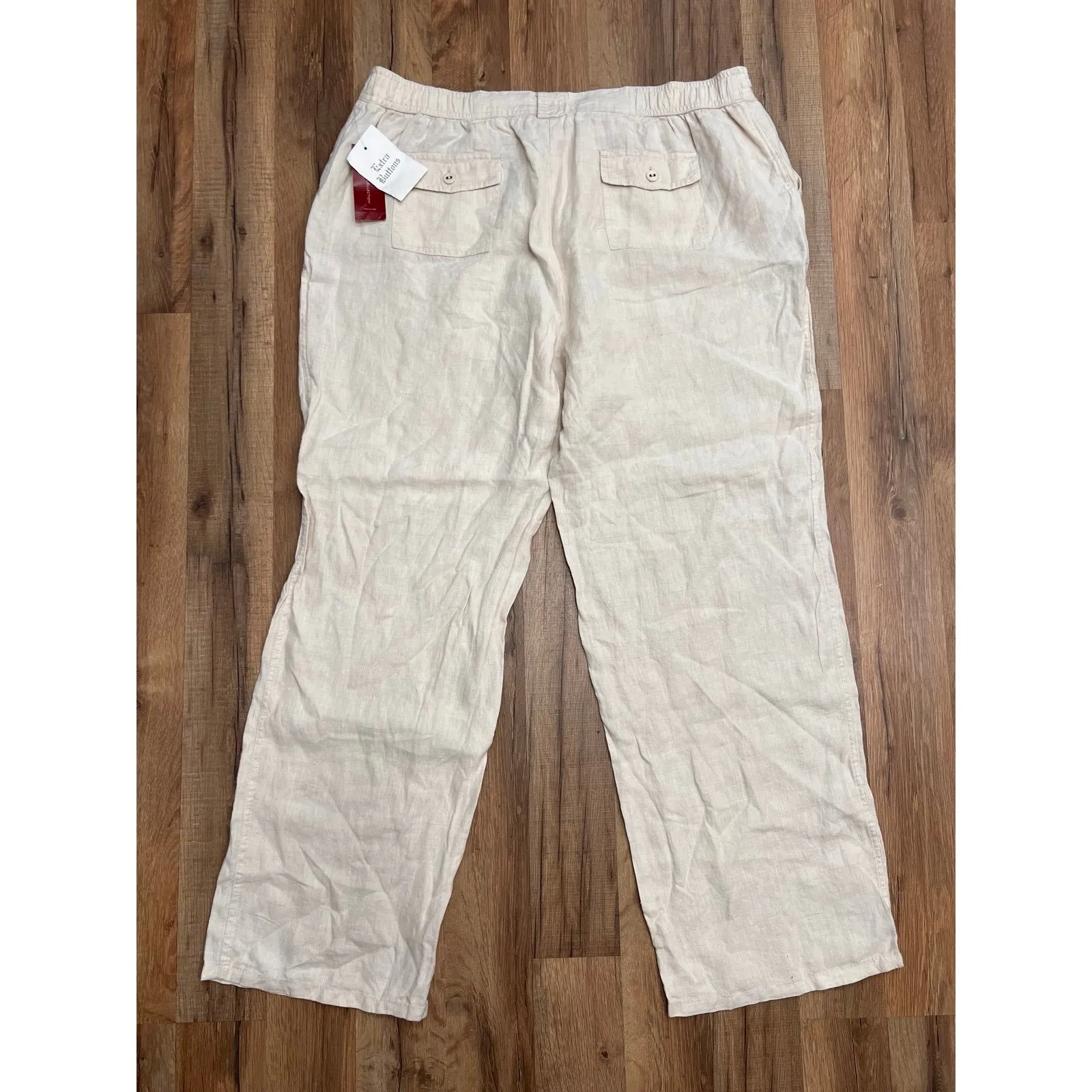 JM Collection Linen Pants Women's 18 Beige Drawstring Wide Leg Casual - Image 3