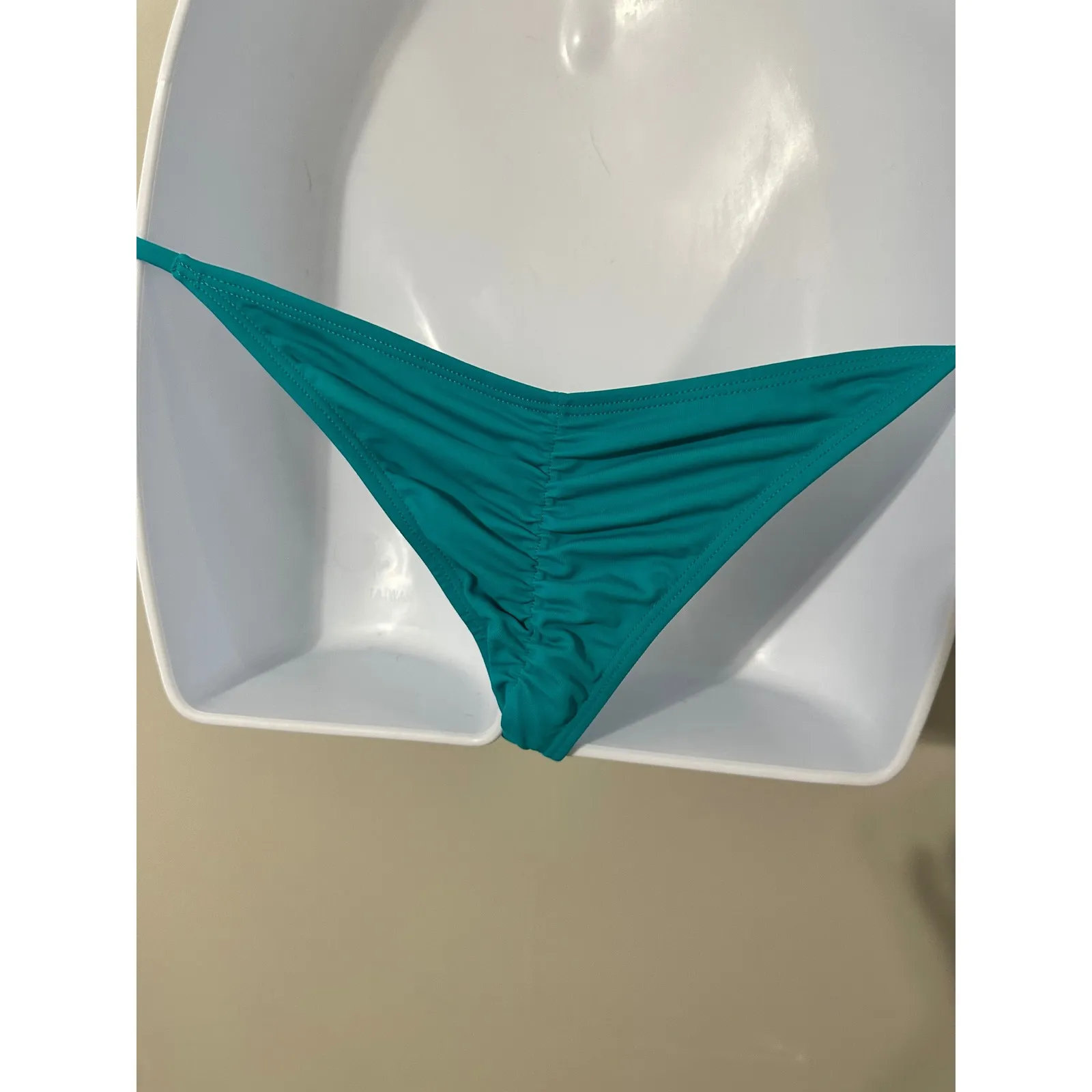 RISE Teal Blue Tie Side Bikini Bottoms Ruched Back Women's Size M NWOT Green Size M - Image 3