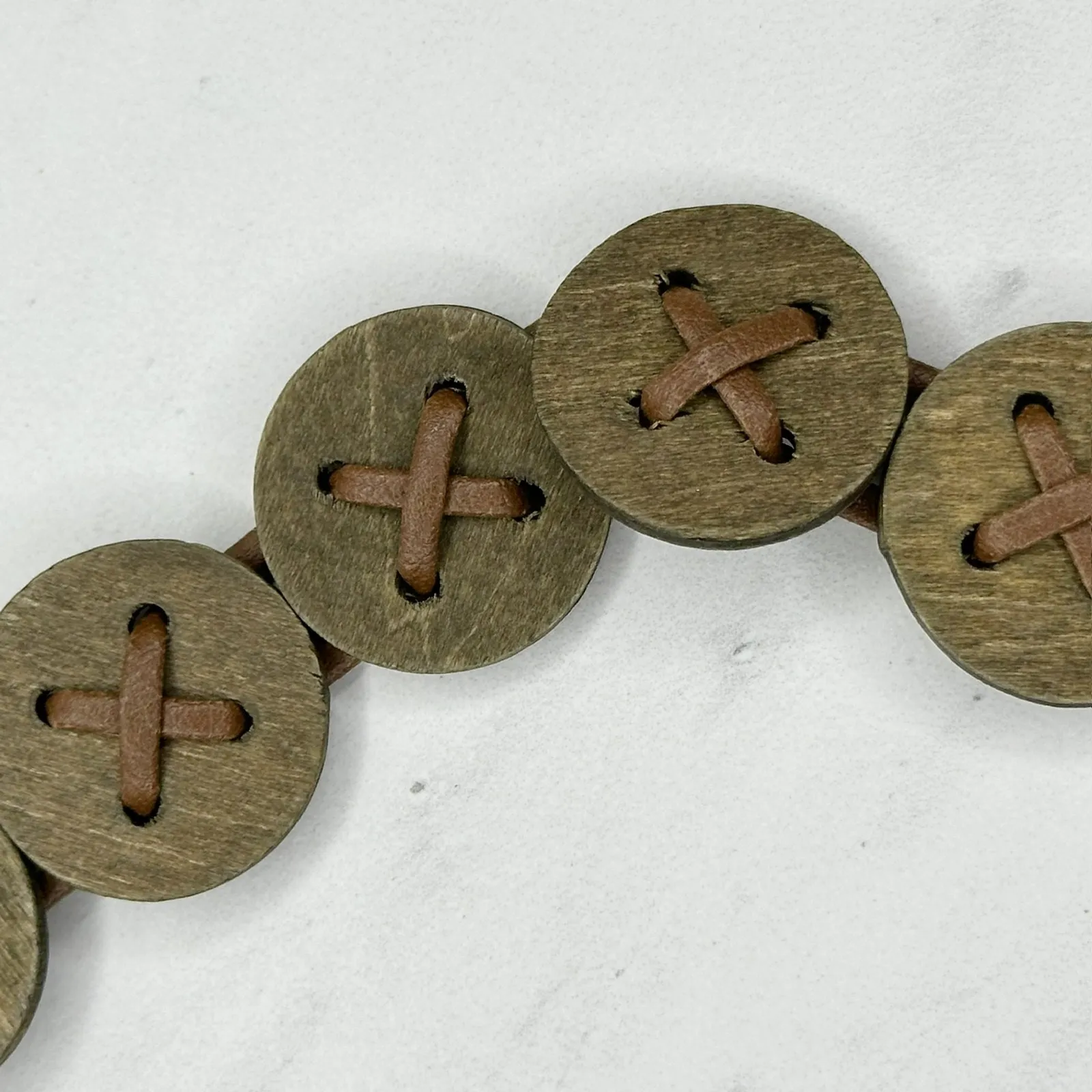 Wood Beaded Faux Leather Tie Belt Small (S) Boho Hippie Festival X - Image 8