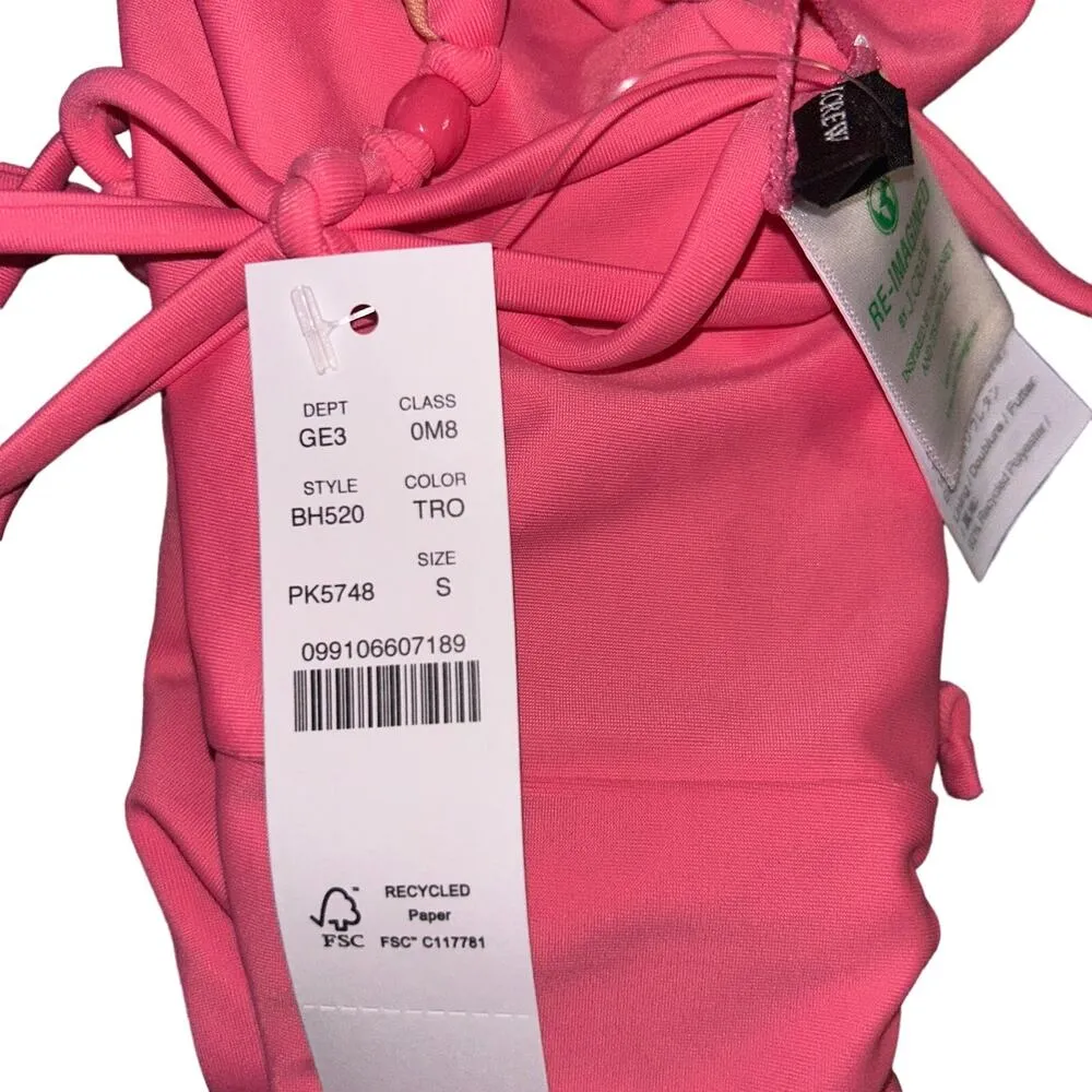 New J. Crew Pink Cheeky Beaded Side Tie Bikini Swim Bathing Suit Bottom Small - Image 6