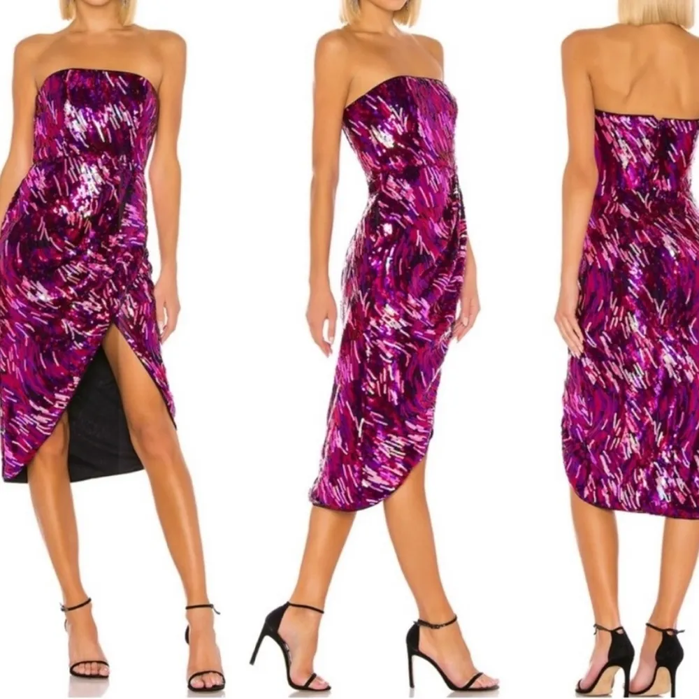 Pink Strapless Adriana Sequin Cocktail Midi Dress - Image 8
