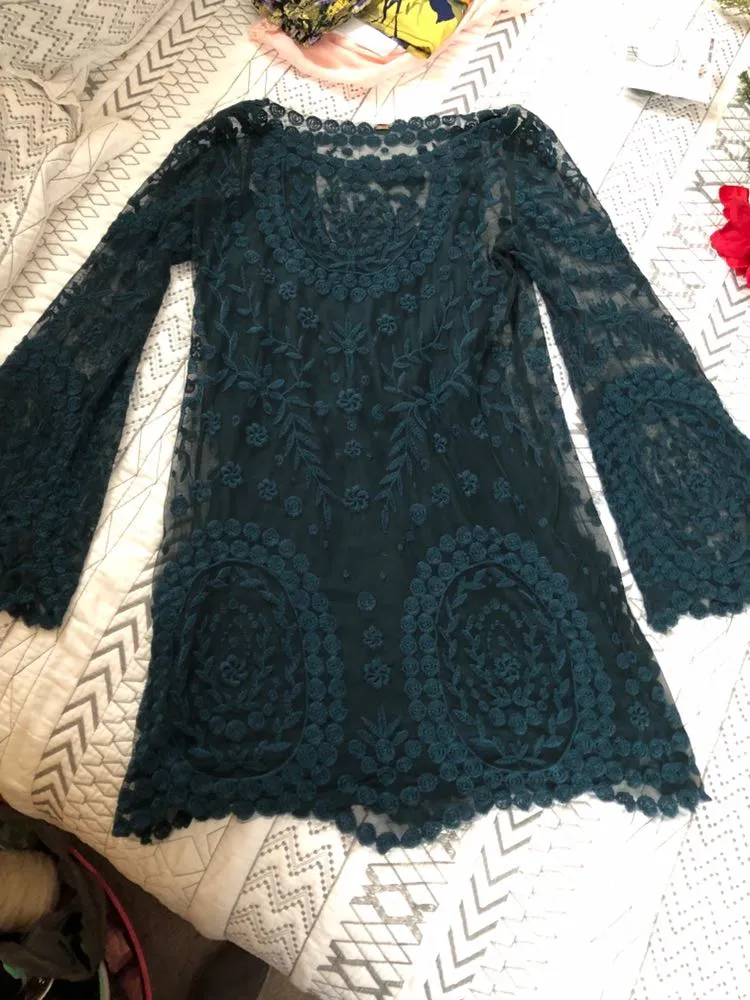 Dark Teal Lace Dress - Image 2
