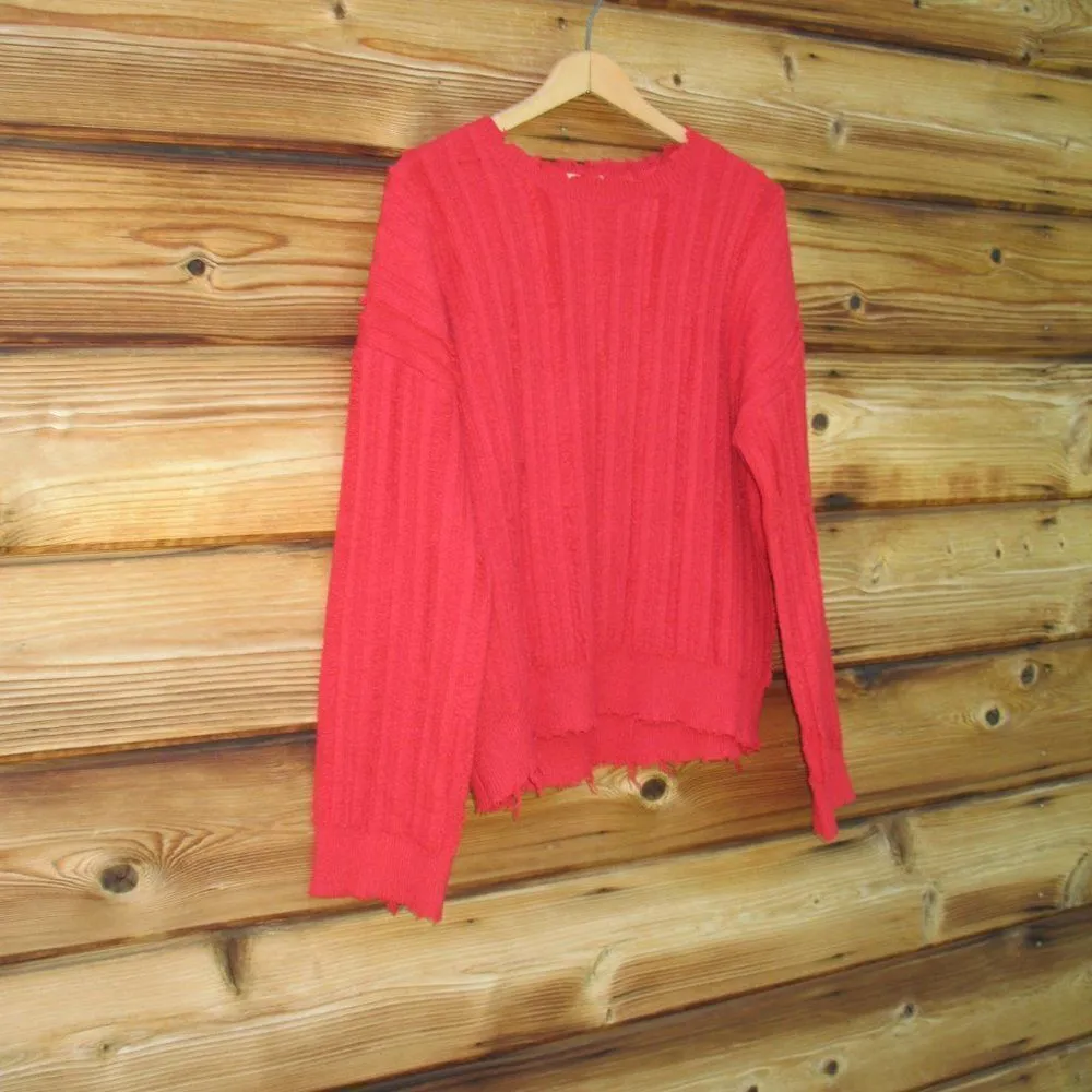 RtA Super Soft Emmet Crew Neck Distressed Pullover Sweater Red Size XS - Image 5