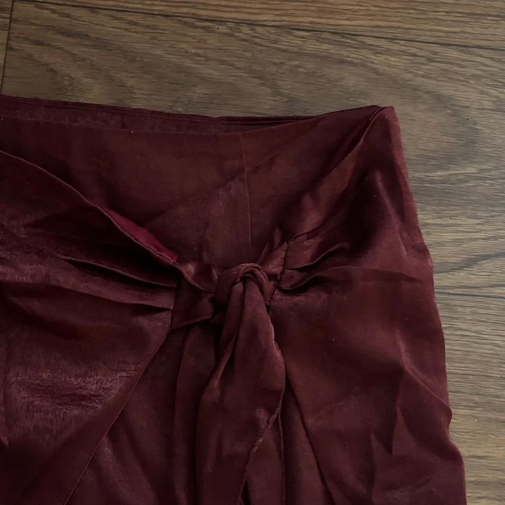 NWT Glam  Rich Burgundy Mini Skirt Wrap Front FLAW - Image 2