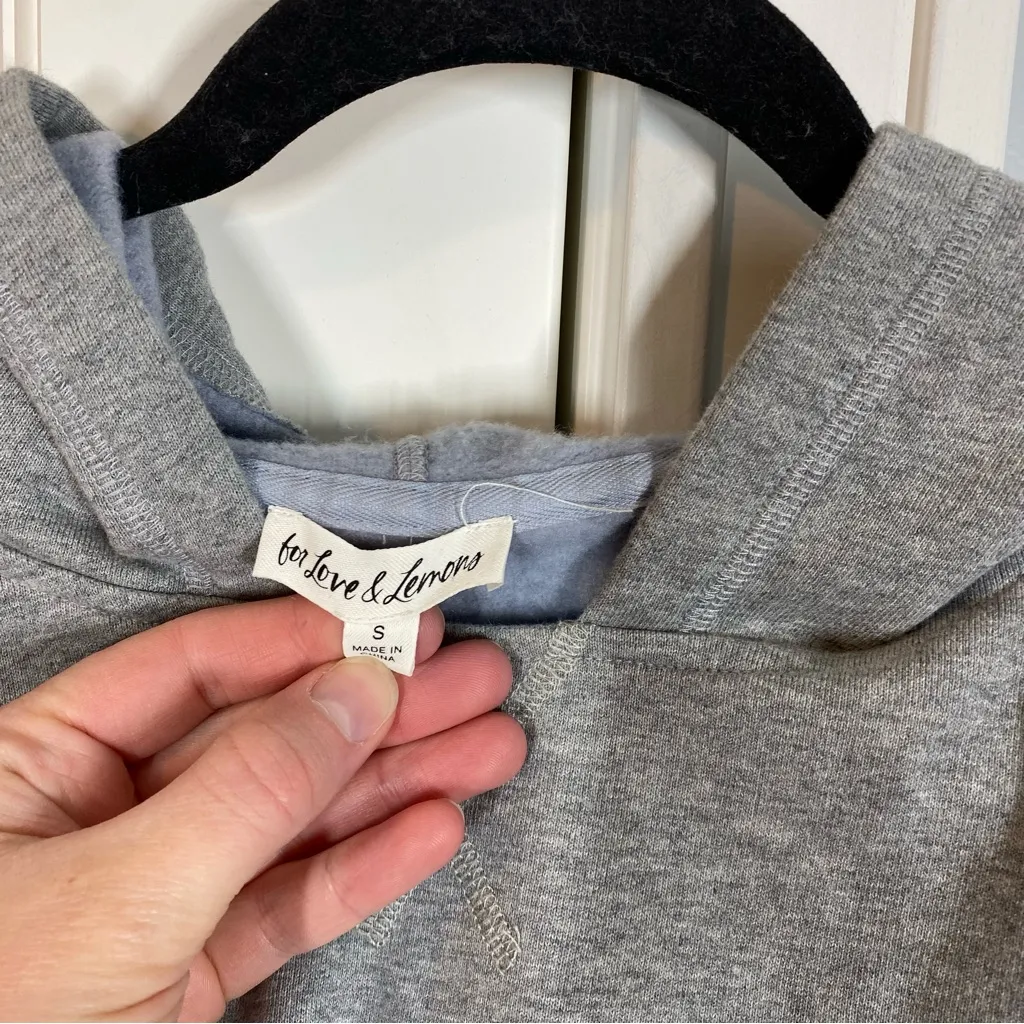 For Love & Lemons‎ Josie Cropped Fleece Lined Hoodie Size Small Embroidered Gray - Image 5