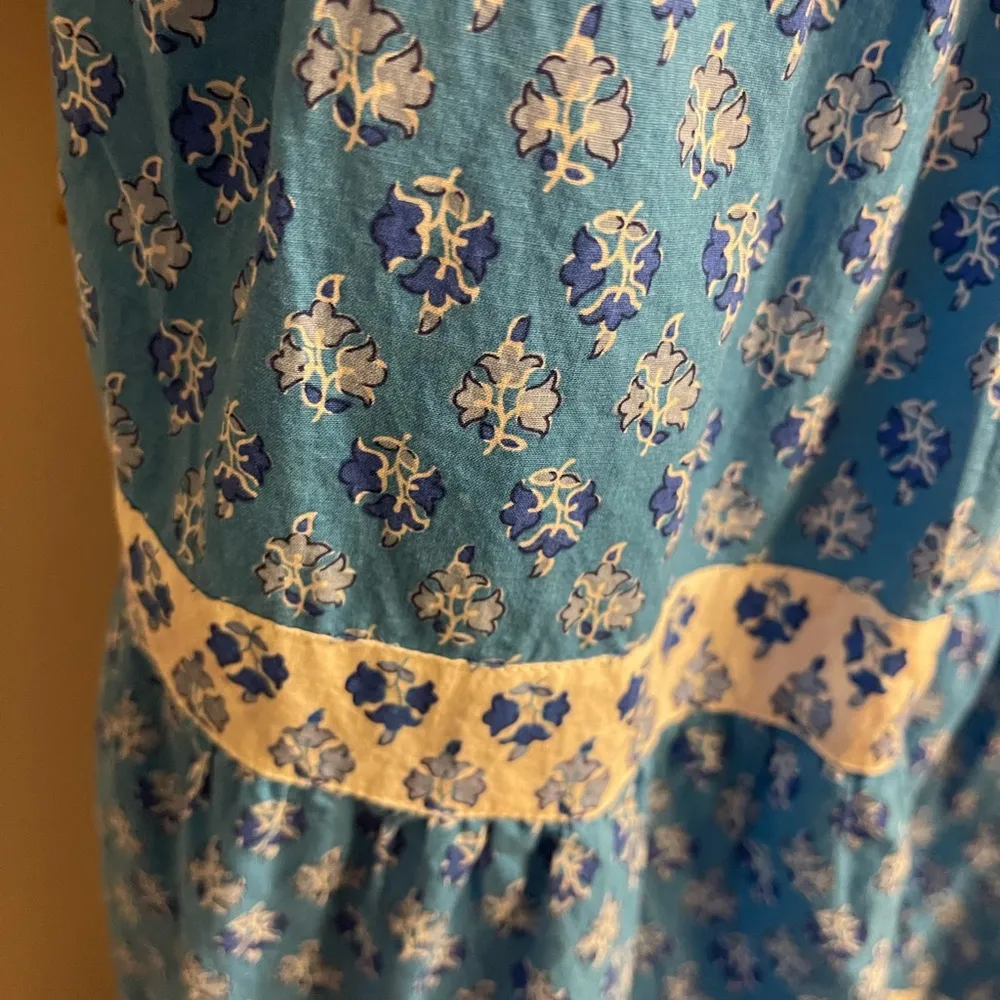 J. Crew Factory Blue and White Square Neck Floral Block Print Tiered Sundress 14 - Image 9