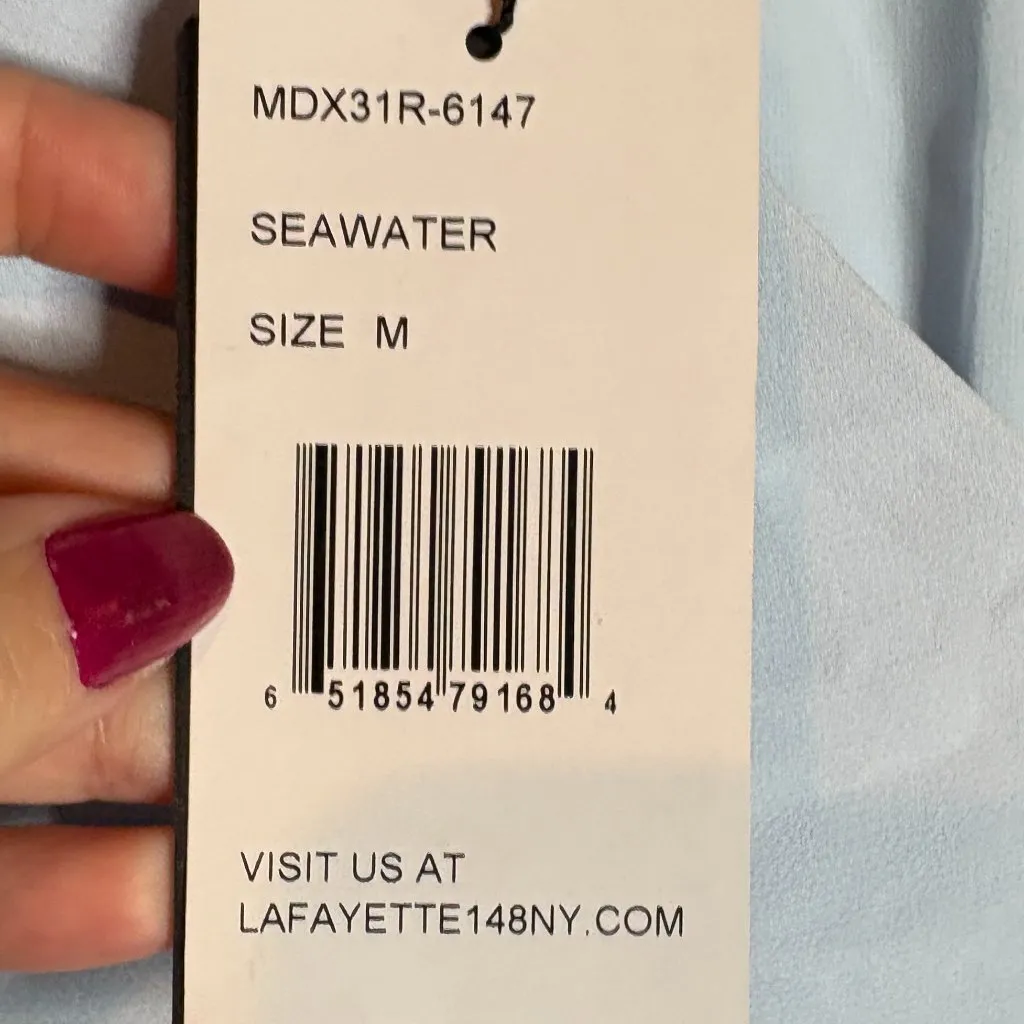 NWT Lafayette 148 New York chiffon bell sleeve shift dress in Seawater - Image 4