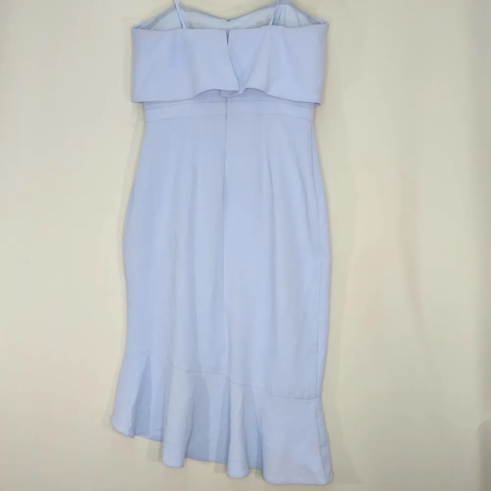 Xscape‎ Womens Dress Midi Strapless Ruffle Hi-Lo A-Line Bustier Crepe Blue 14 - Image 6