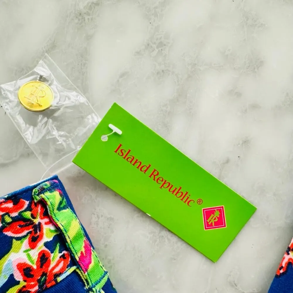 Island Republic Floral Blue Printed Stretch Jeans Size 14 NEW Bright Beach - Image 2