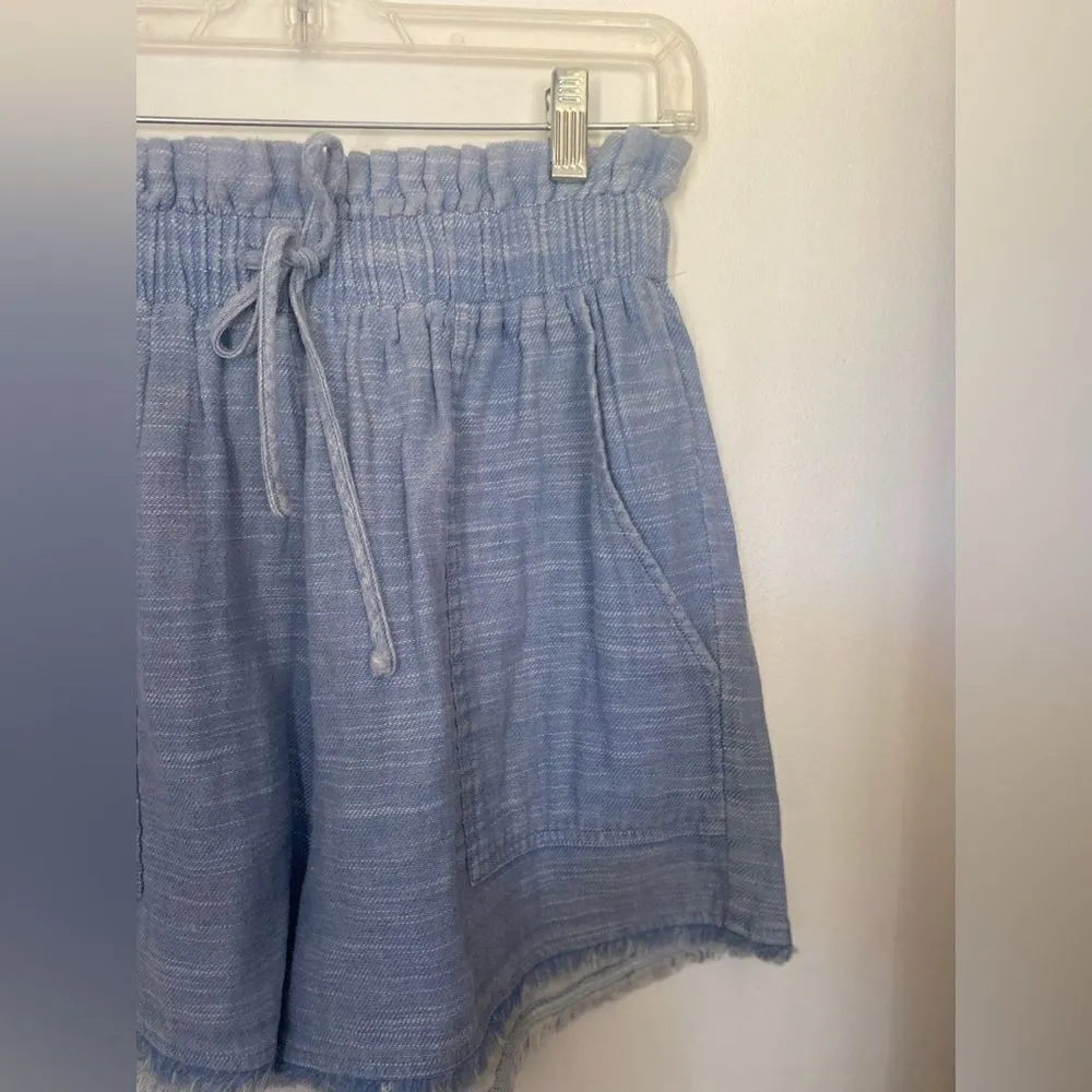 Doe & Rae blue raw hem drawstring shorts with pockets - Image 3