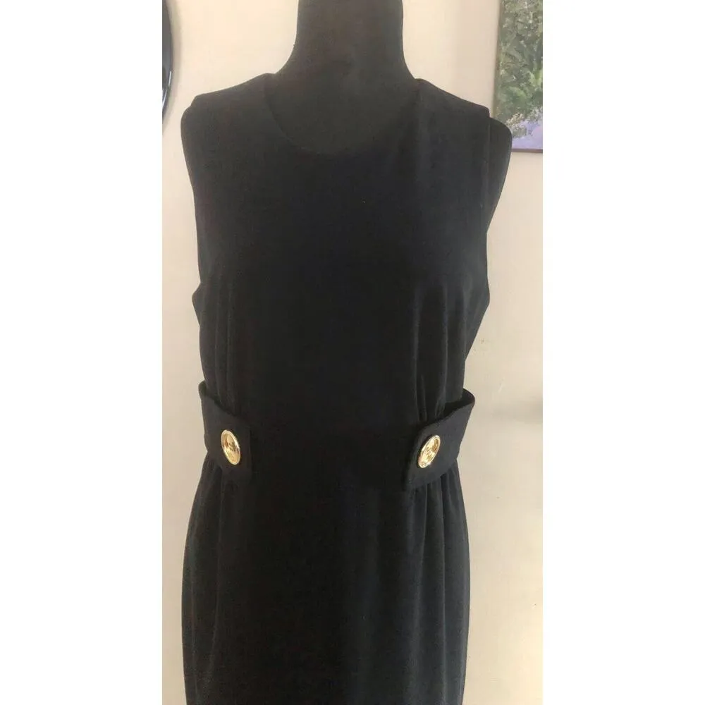 Cache Day Event Dress New Lined Stretch LBD Pleated Front 2 Gold Buttons Sz 10 - Image 8