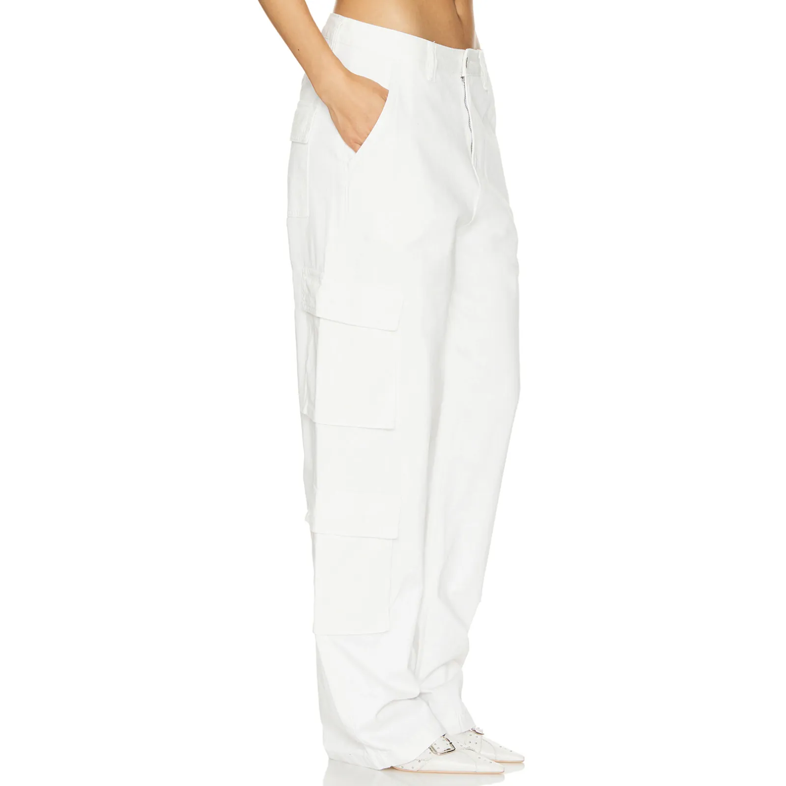 Superdown White Cargo Pants LARGE Baggy Wide Leg Streetwear Revolve $88 NEW - Image 2