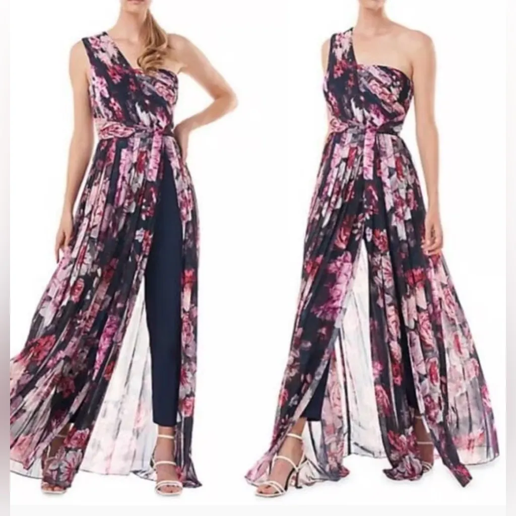 NEW Kay Unger Layla Floral Print Walk Thru Jumpsuit with Full Length Skirt Sz 2 - Image 2