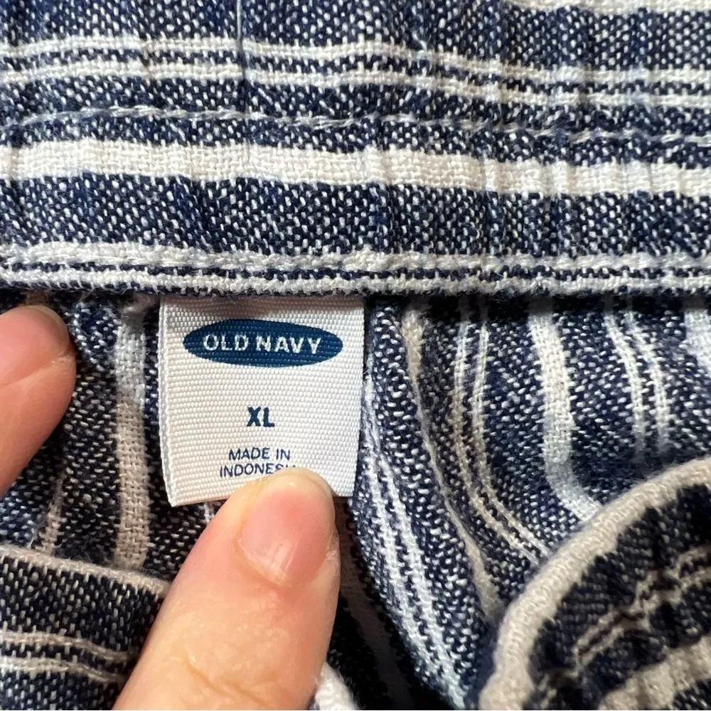 Old Navy Blue White Vertically Stripes Linen Blend Pull On Wide Leg Culotte Pant - Image 5