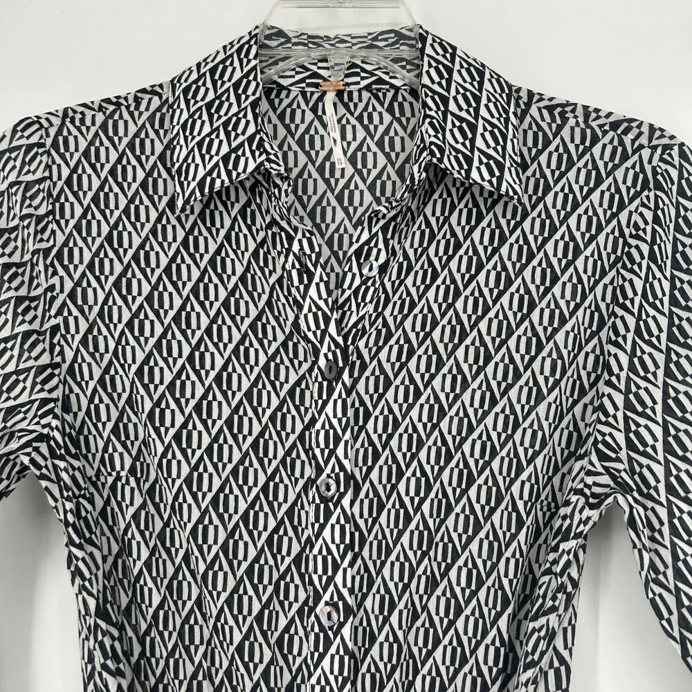 Free People Rillo Mini Shirt Dress Black Beach Summer Tie Front Size XS - Image 4