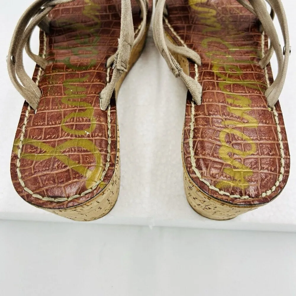 Sam Edelman Sz 8 Reana Taupe Suede Strappy Boho Neutral Earthy 3" Wedge Sandals - Image 8
