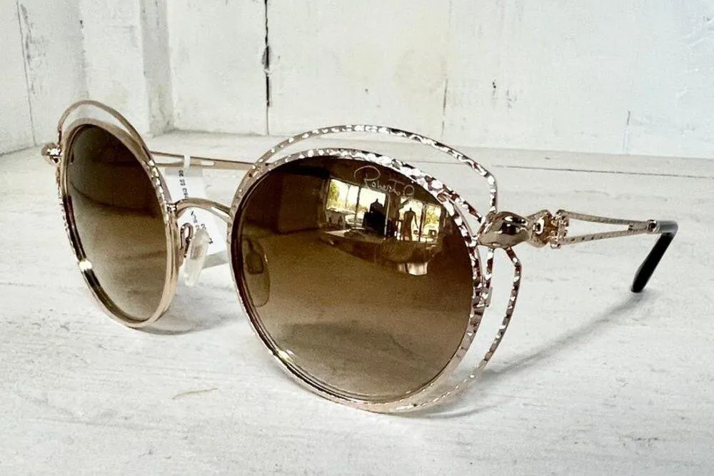 Roberto Cavalli Cascina Metal Gold Round Frame Bown Lens Sunglasses RC1030 - Image 4
