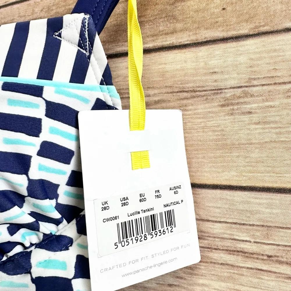 Cleo Swim By Panache Lucille Molded Plunge Nautical Tankini Top Size 28D NWT Blue - Image 6