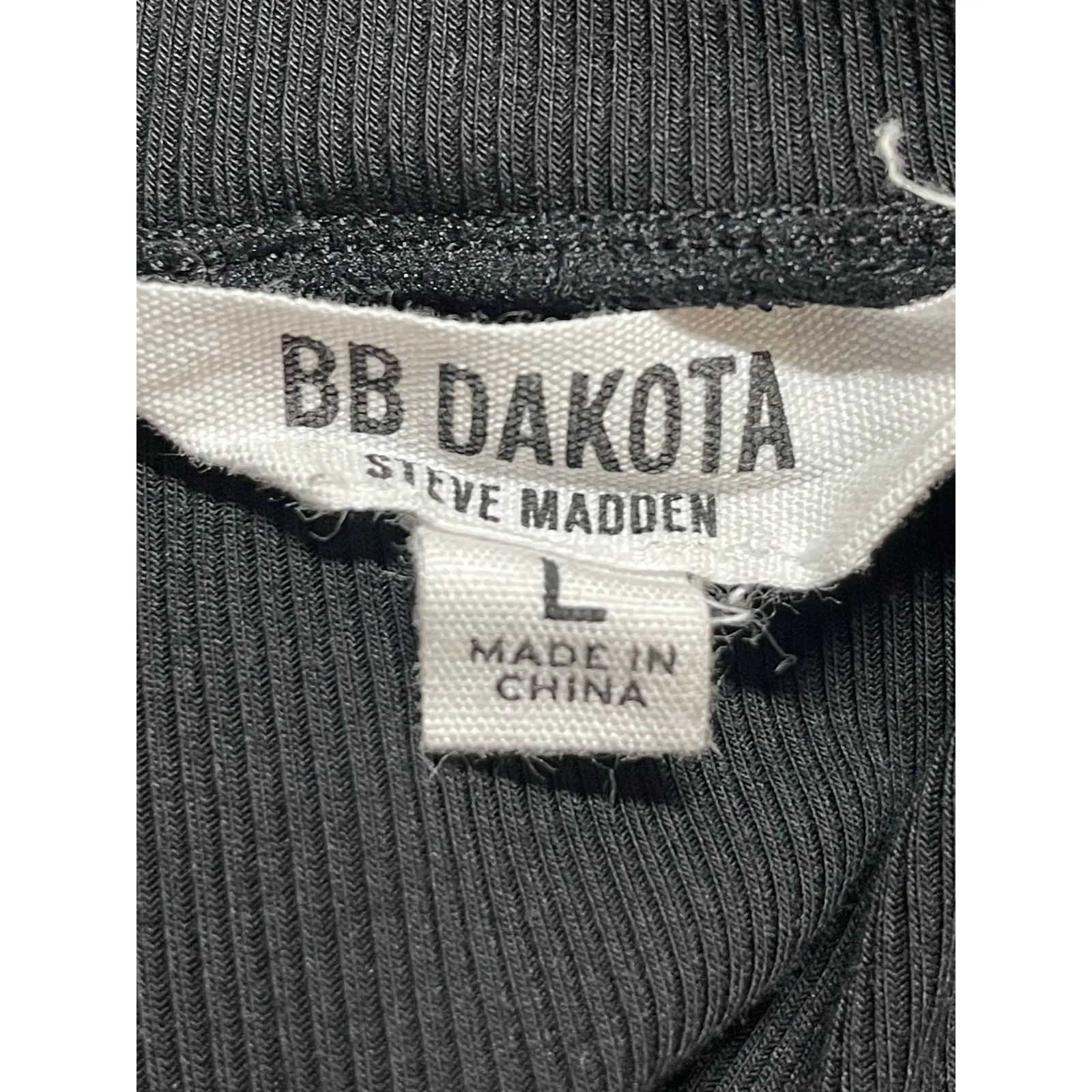 BB Dakota Women's Black Ruched Sleeveless Rib Knit Mini Tank Bodycon Dress Sz L - Image 3