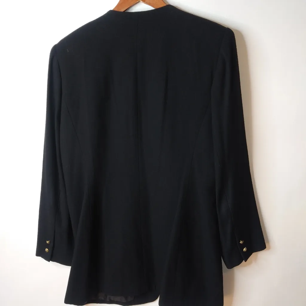 Kasper 12 Black Long Lined Dress Suit Jacket Funeral Gold - Image 2