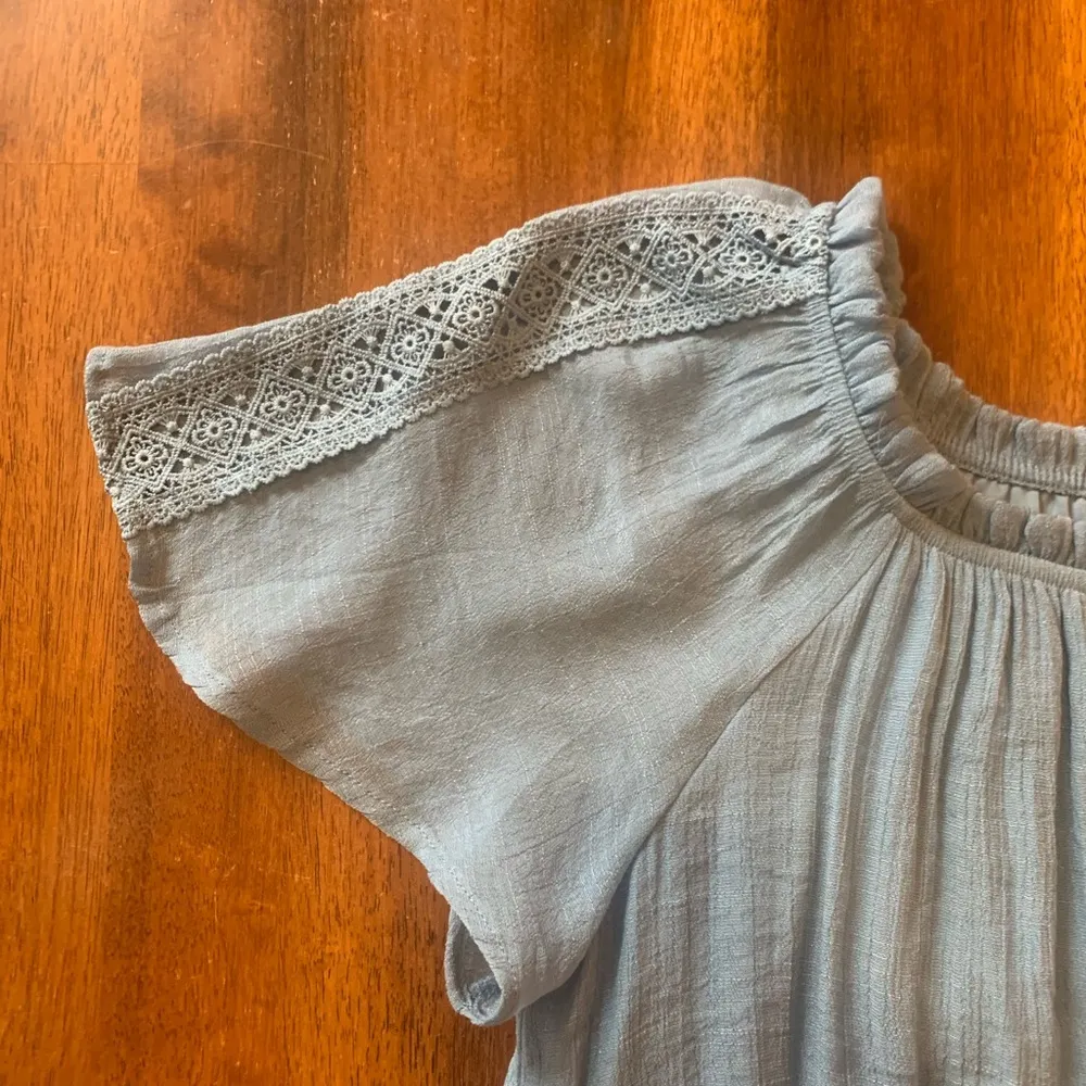 Naïf Dress Medium Blue Ruffle neck Crochet details Lined Bohemian flutter sleeve - Image 5